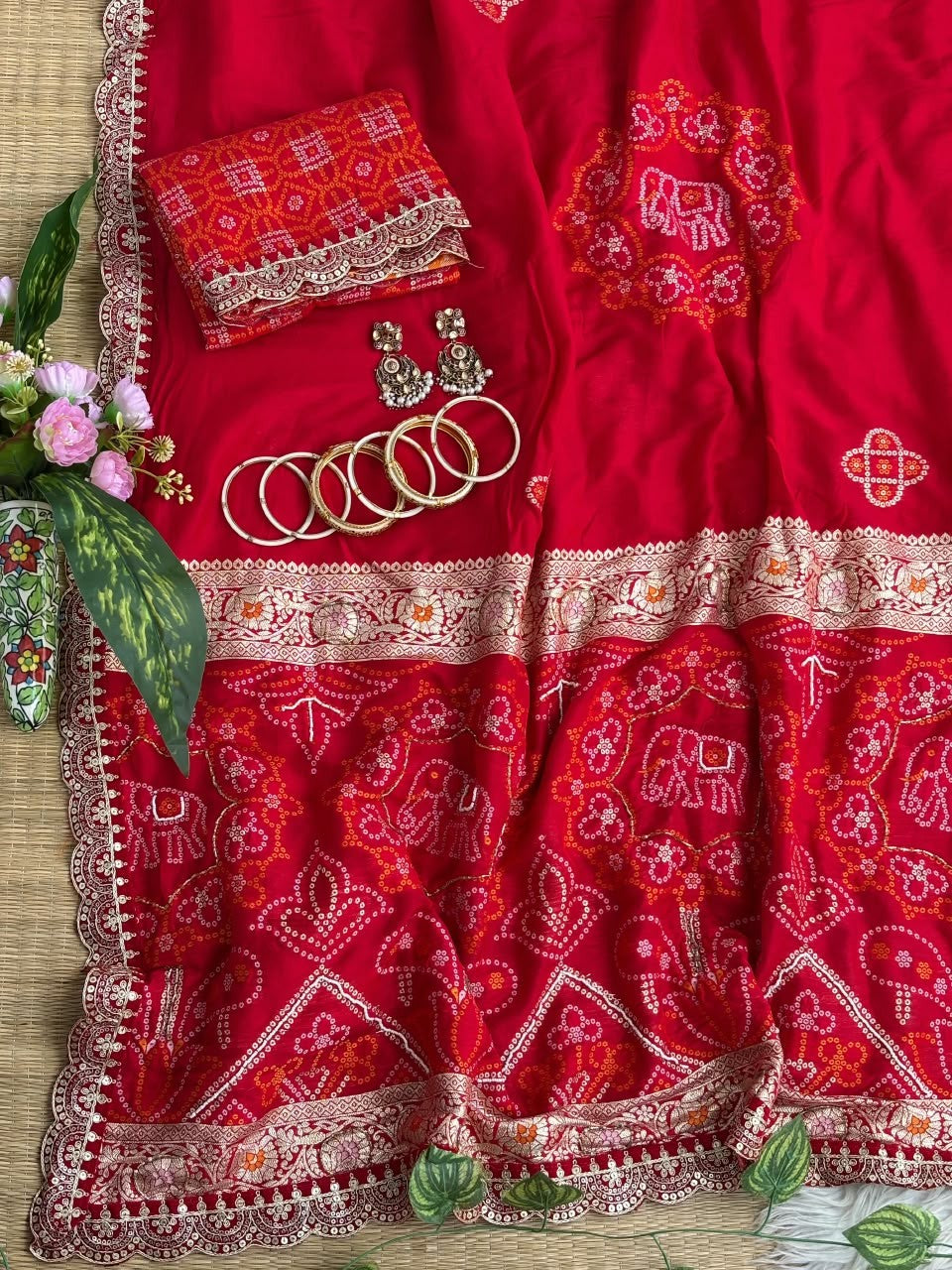 ✨ Elegant Patola Bandhani – Weaving, Cutdana & Embroidery Work