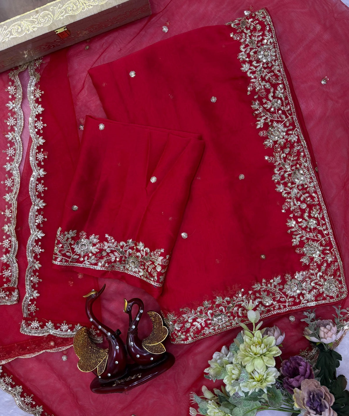 Karwa Chauth Special 🌹 Royal Red Rangoli Silk Saree Collection