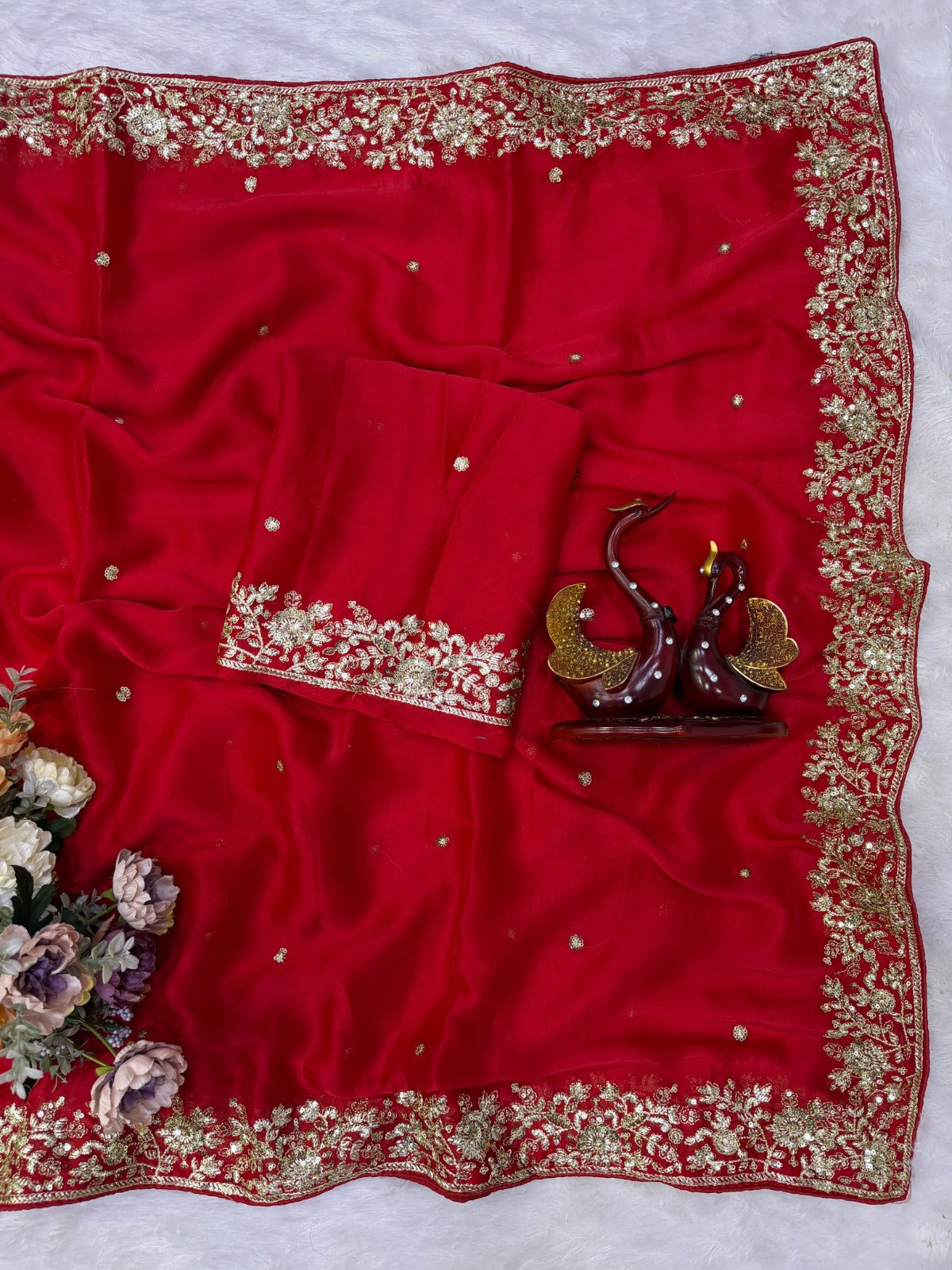 Karwa Chauth Special 🌹 Royal Red Rangoli Silk Saree Collection