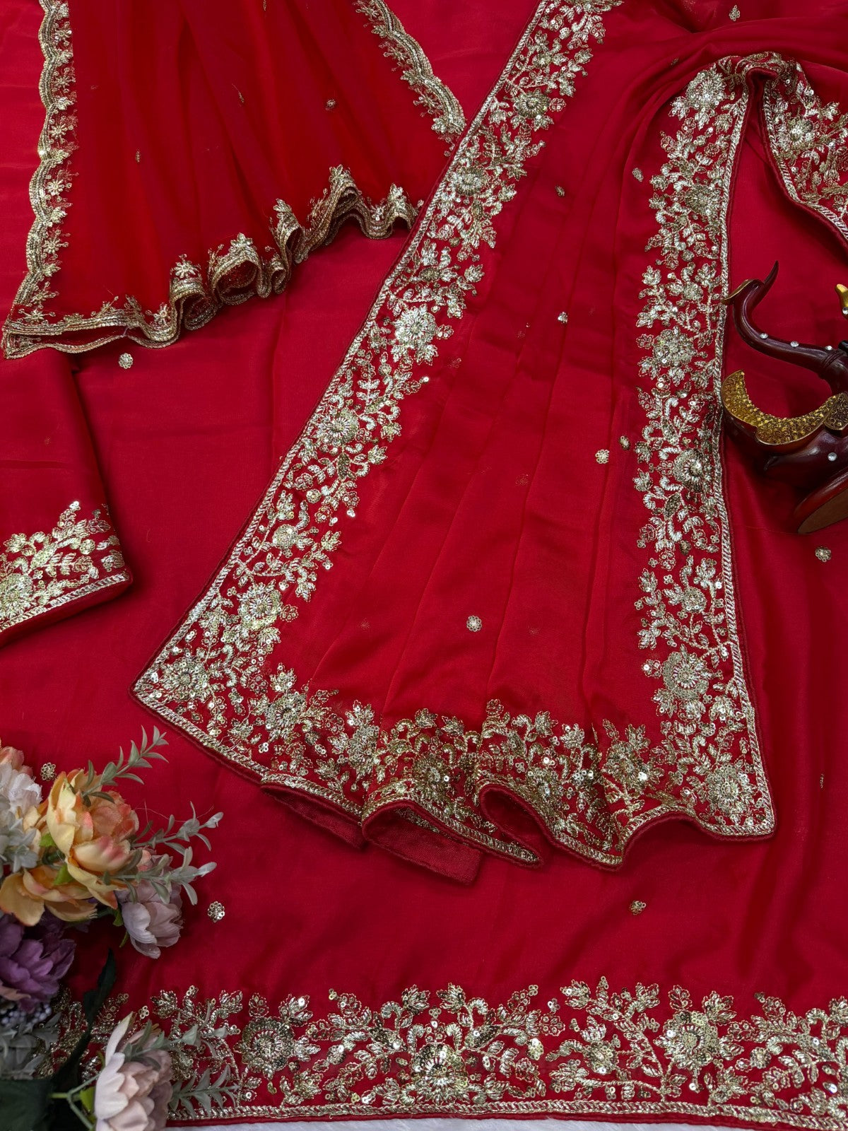 Karwa Chauth Special 🌹 Royal Red Rangoli Silk Saree Collection