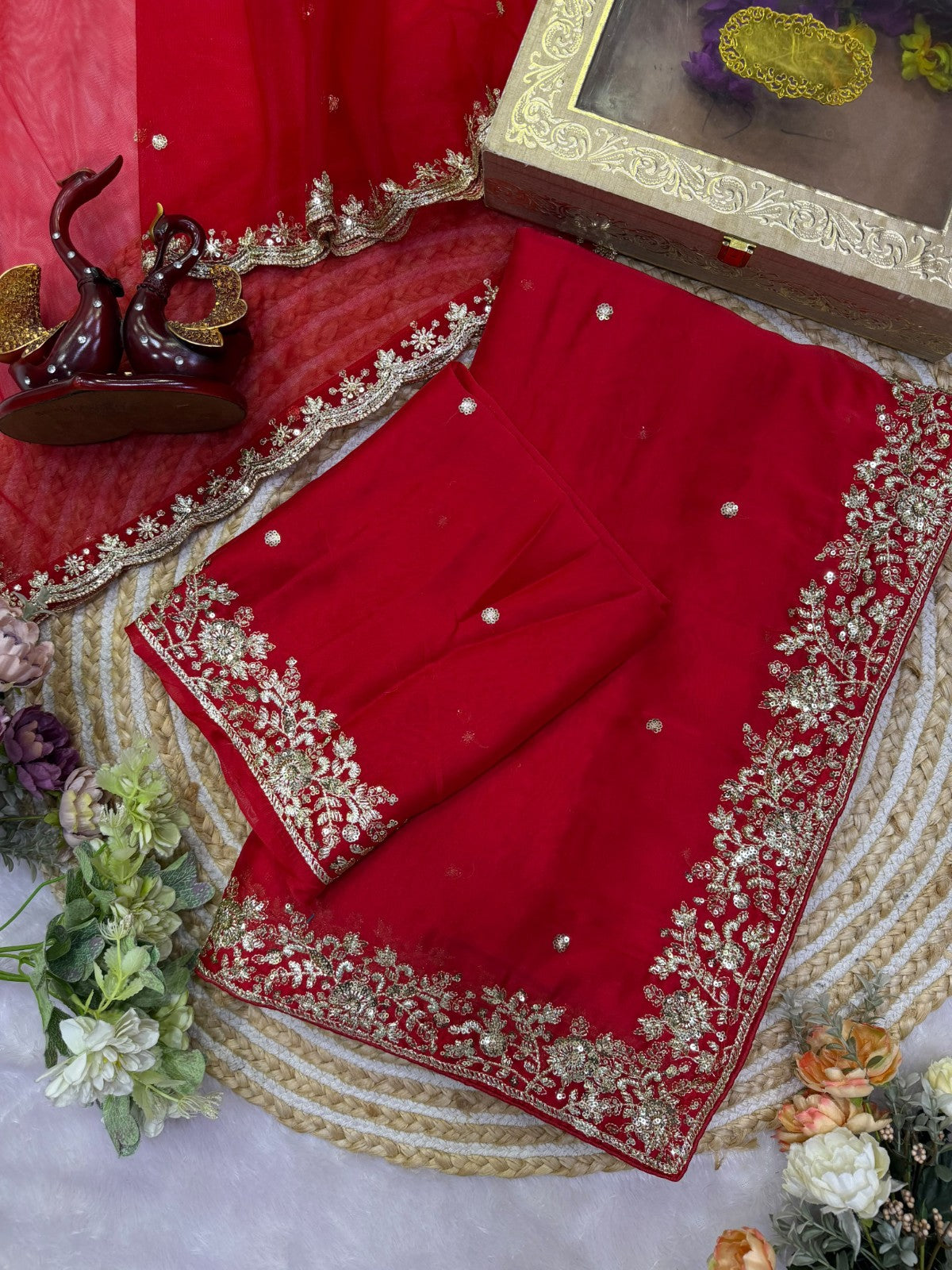 Karwa Chauth Special 🌹 Royal Red Rangoli Silk Saree Collection