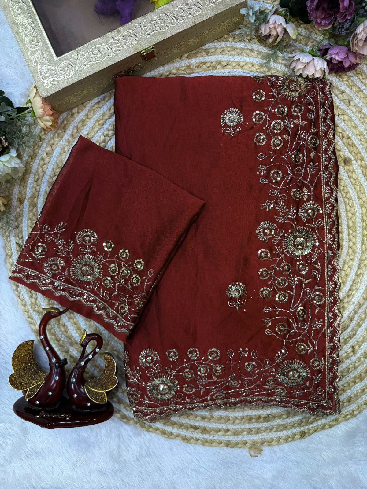 ✨ Elegant Soft Rangoli Silk Saree with Sequins & Zari Embroidery Work