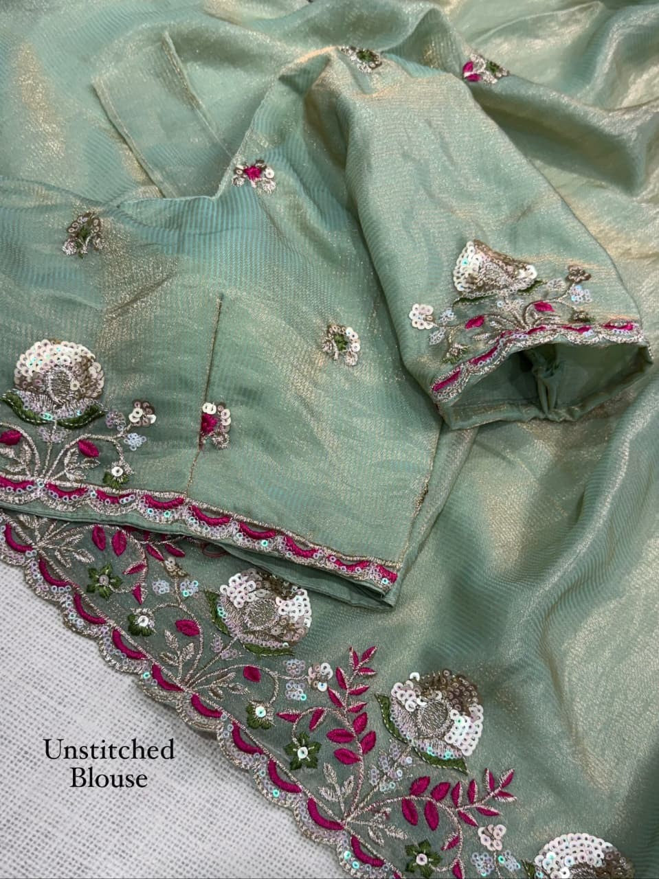 Premium Valentino Silk Saree with Zari Strips & Sequin Embroidery