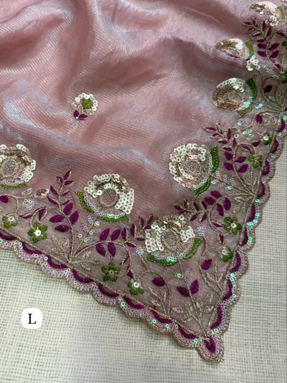 Premium Valentino Silk Saree with Zari Strips & Sequin Embroidery