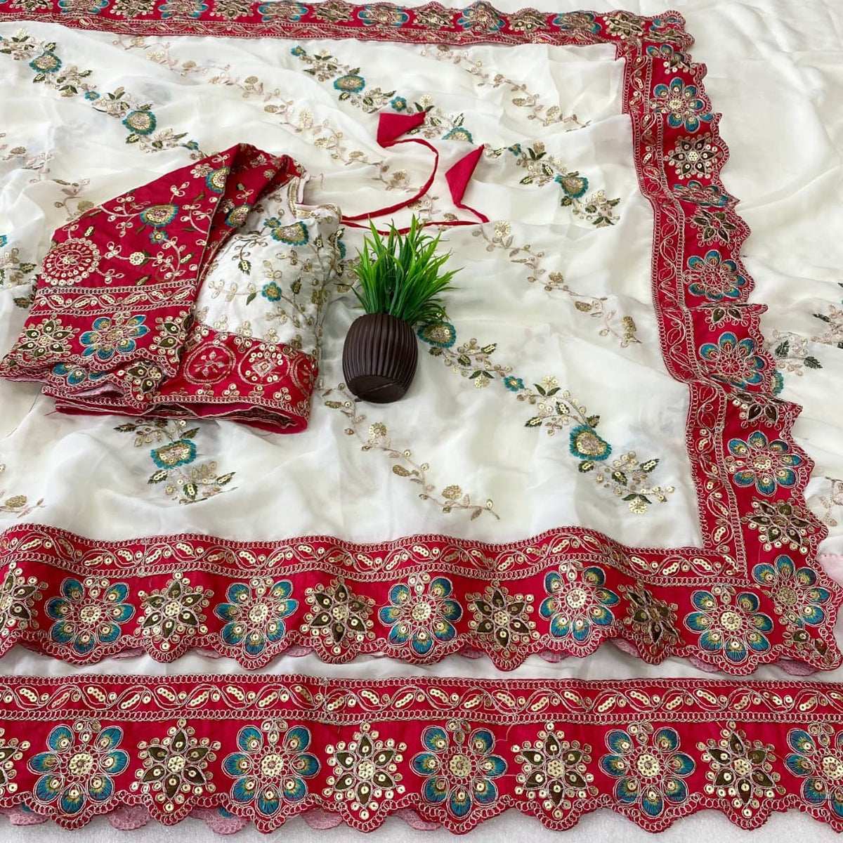 Elegant Multi Embroidery Rangoli Silk Saree with Cut Work Lace 🌸