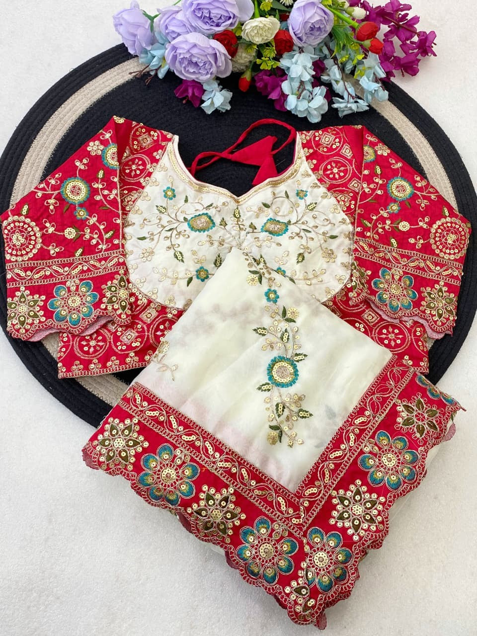 Elegant Multi Embroidery Rangoli Silk Saree with Cut Work Lace 🌸
