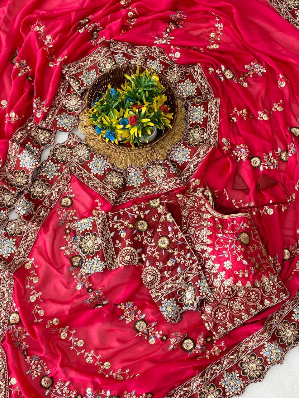 Elegant Multi Embroidery Rangoli Silk Saree with Cut Work Lace 🌸