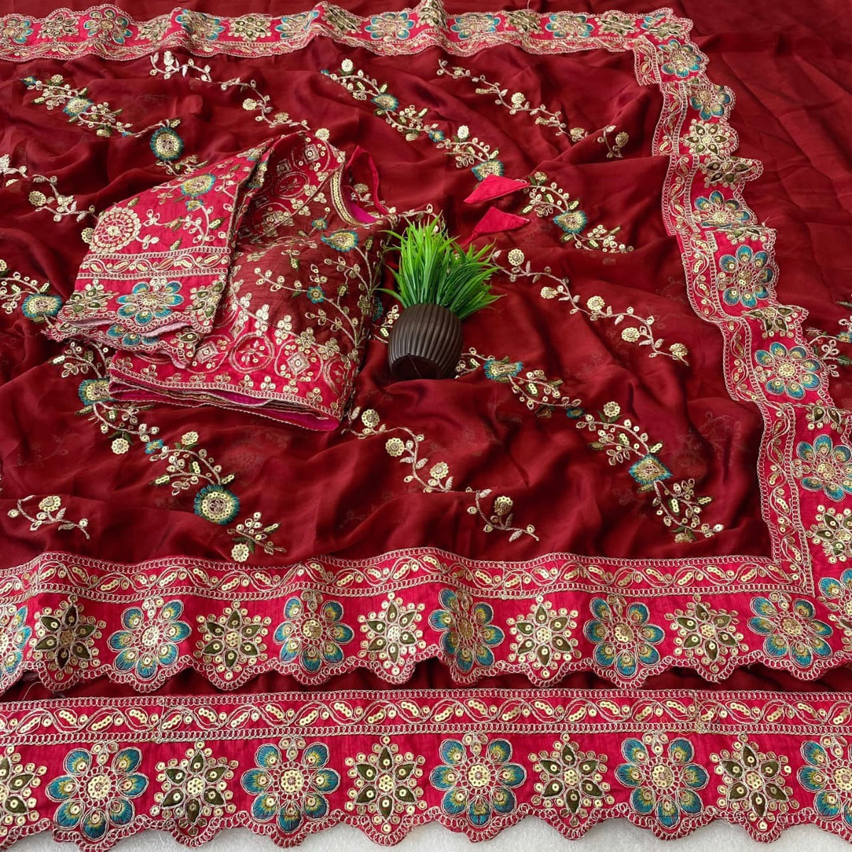 Elegant Multi Embroidery Rangoli Silk Saree with Cut Work Lace 🌸