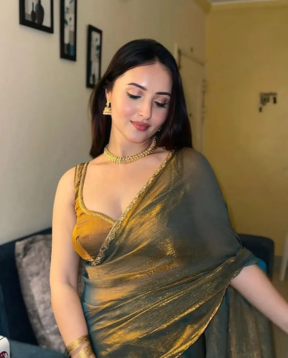 CHIFFORN FANCY DESIGNER SAREE GOLDEN COLOR