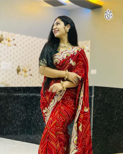 Heavy Georgatte Bandhej Saree