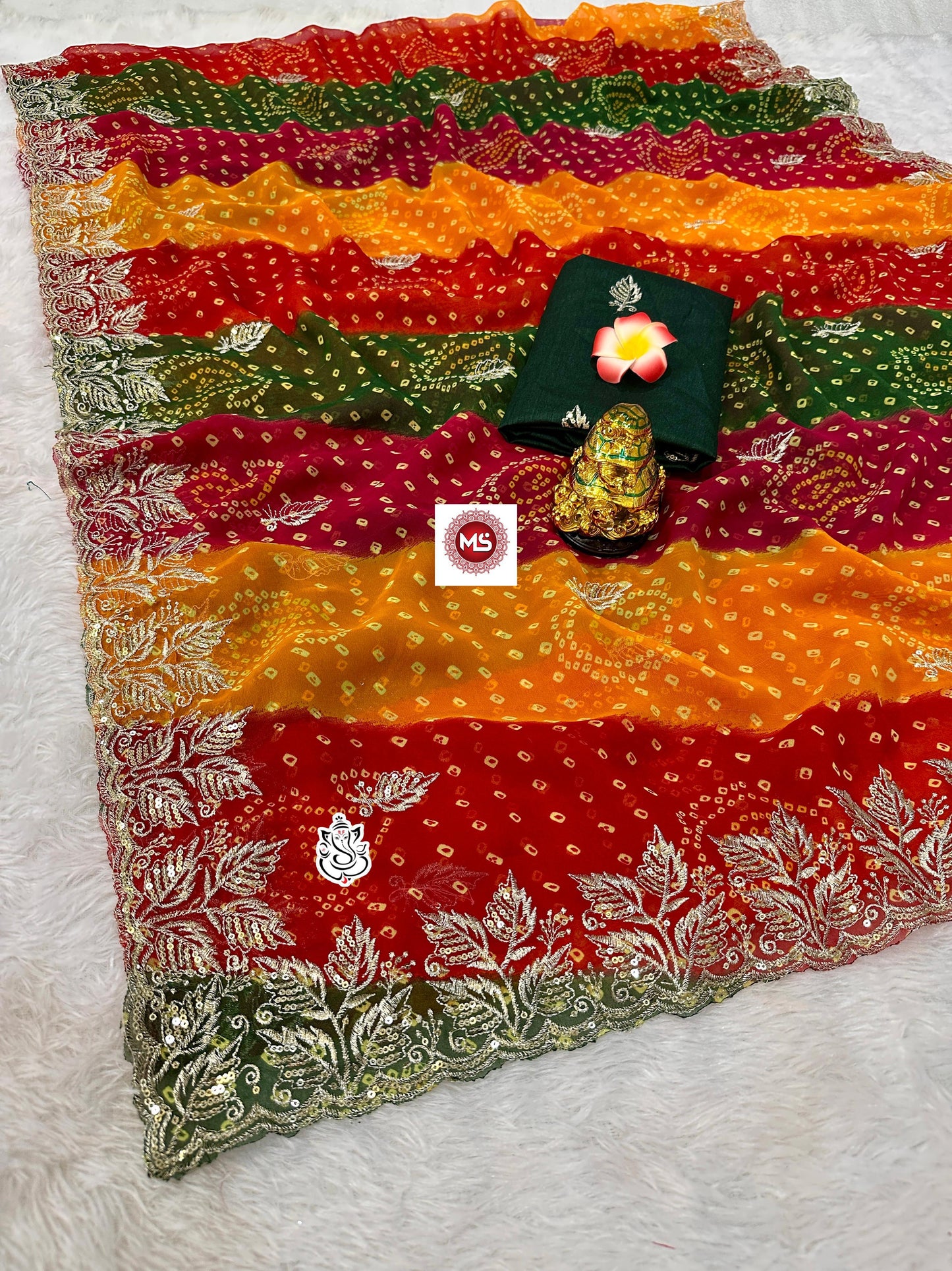 Soft Georgette Bhandhni Printed Saree
