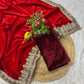 Royal Kumkum Red Velvet Saree with Embroidered Lavender Border
