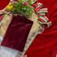 Royal Kumkum Red Velvet Saree with Embroidered Lavender Border