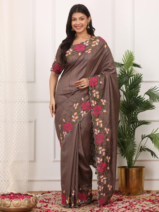 Premium Pure Manipuri Silk Saree with Multi-Color Thread Work