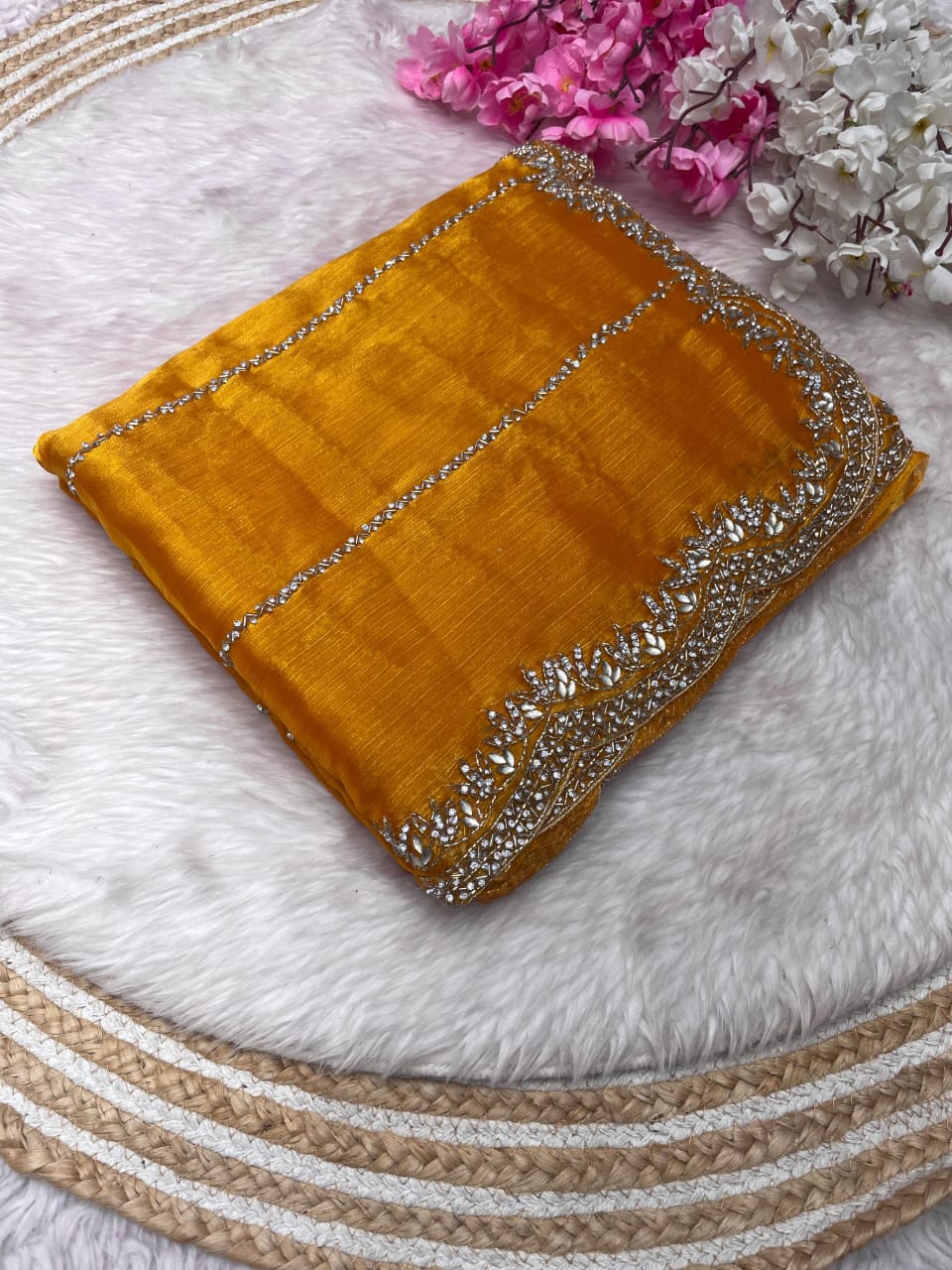 Premium Jimmy Choo Saree With Handcrafted Khatli Cut Dana Work