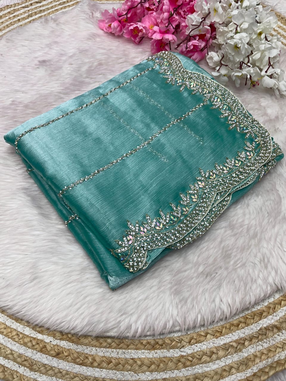 Premium Jimmy Choo Saree With Handcrafted Khatli Cut Dana Work
