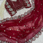Designer Fox Georgette Saree with Heavy Embroidery & Real Mirror
