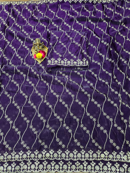 Premium Fendy Satin Dual Shade Saree with Multi Sequence Embroidery