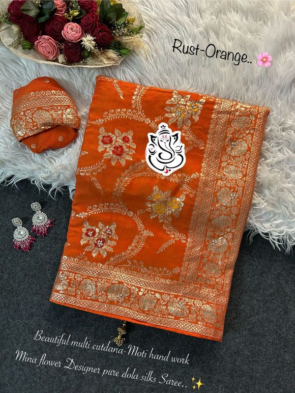 Pure Dola Silk Designer Saree with Cutdana–Moti Handwork