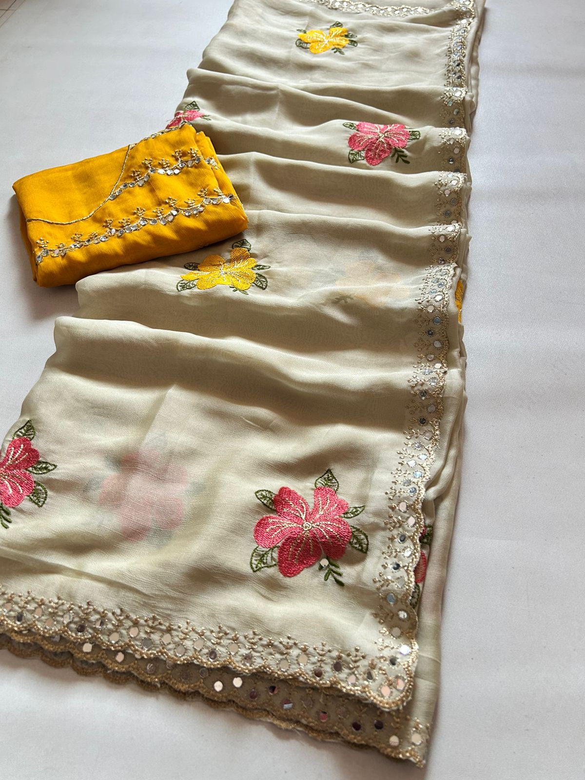 Soft Rangoli Silk Premium Embroidered Mirror Work Saree