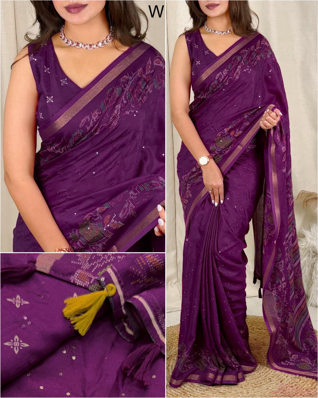 Premium Kashmiri Style Printed Mul Cotton Saree with Thread & Sequin Work