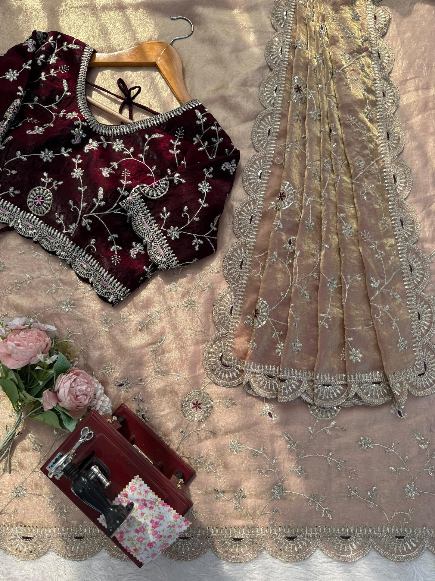 Premium Heavy Fendy Silk Embroidered Saree with Sequence Work
