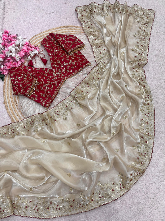 Premium Jimmy Chu Designer Saree with Stiched Blouse