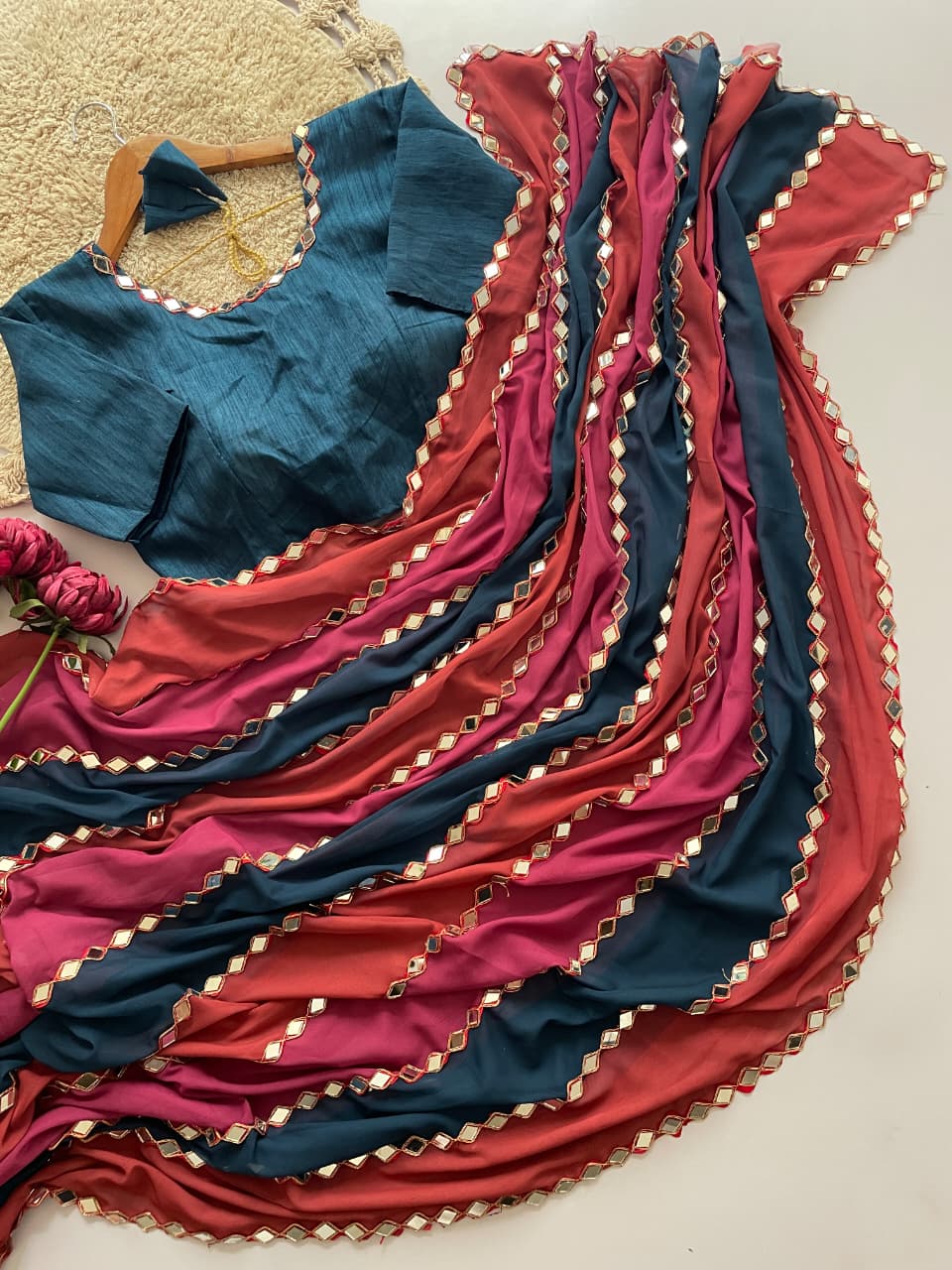 Bollywood Blockbuster Original Mirror Work Faux Georgette Saree