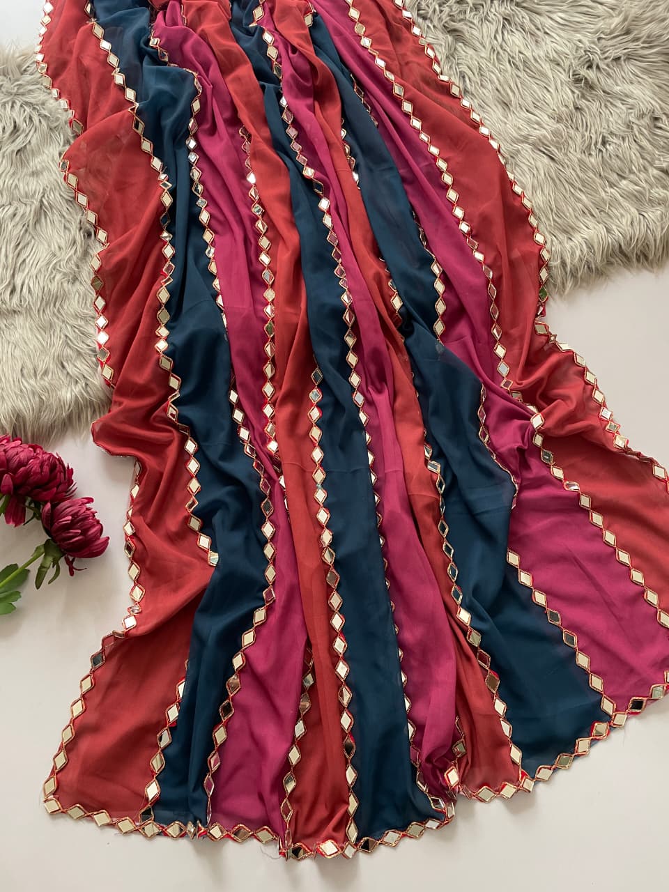 Bollywood Blockbuster Original Mirror Work Faux Georgette Saree