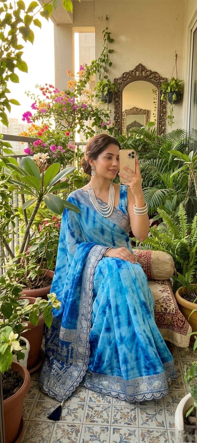 Soft & Elegant Hand-Dyed Viscose Saree with Zari Work & Designer Lace