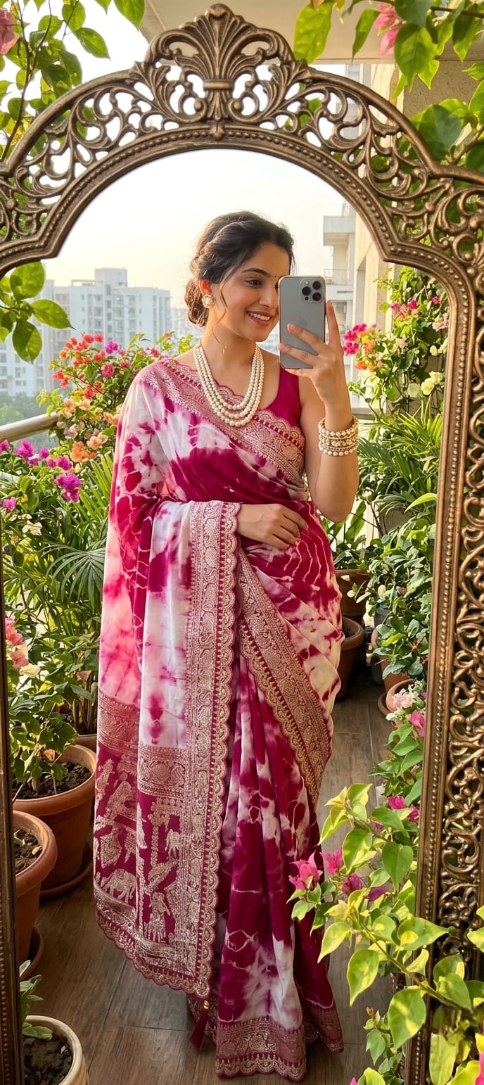 Soft & Elegant Hand-Dyed Viscose Saree with Zari Work & Designer Lace