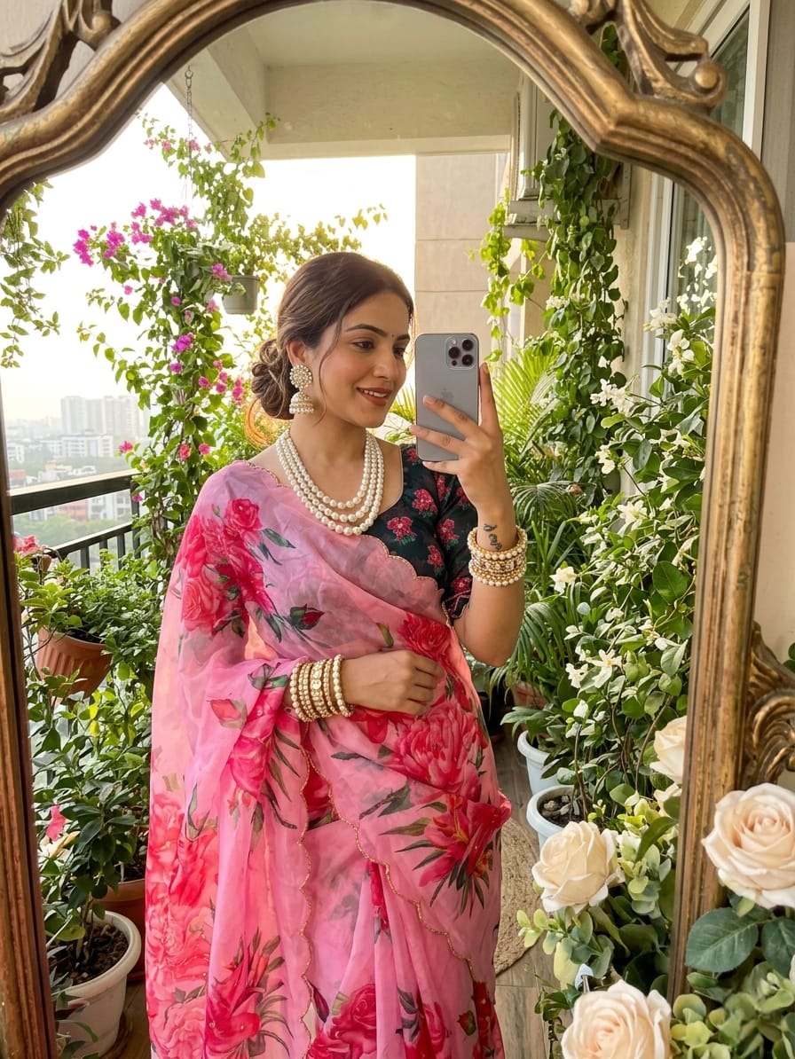 Premium Soft Teby Silk Floral Saree – Vaani Collection