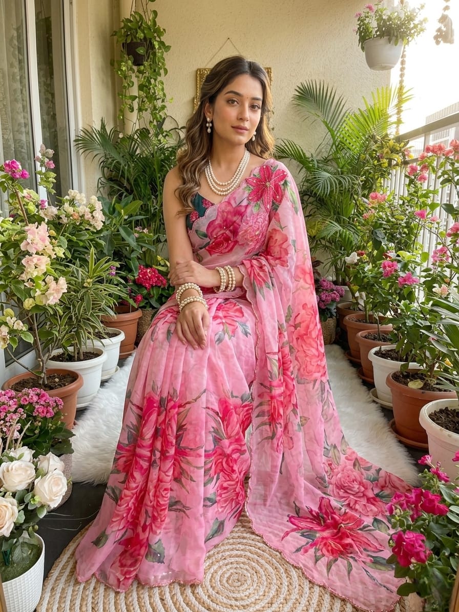 Premium Soft Teby Silk Floral Saree – Vaani Collection