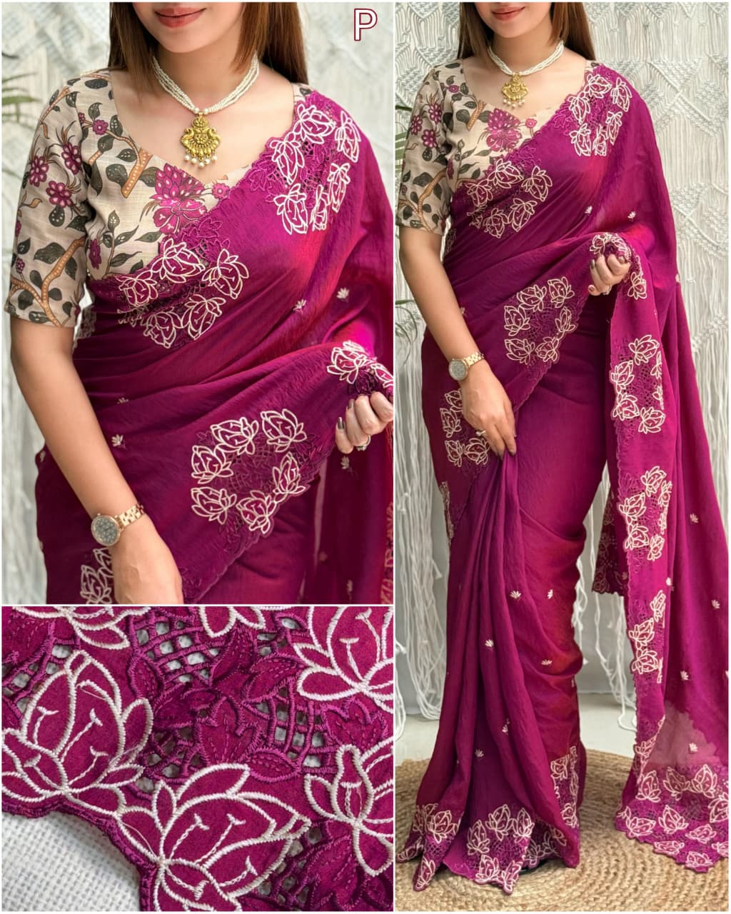 Summer Grace Embroidered Cotton Silk Saree 🌸