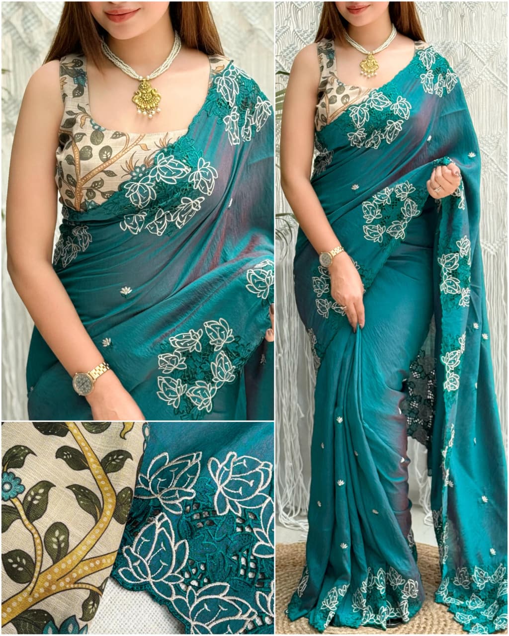 Summer Grace Embroidered Cotton Silk Saree 🌸