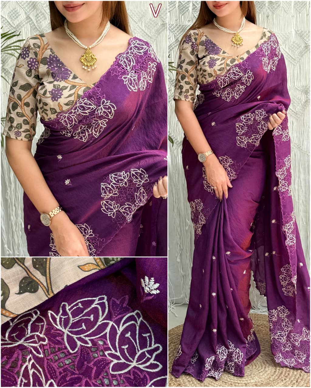 Summer Grace Embroidered Cotton Silk Saree 🌸