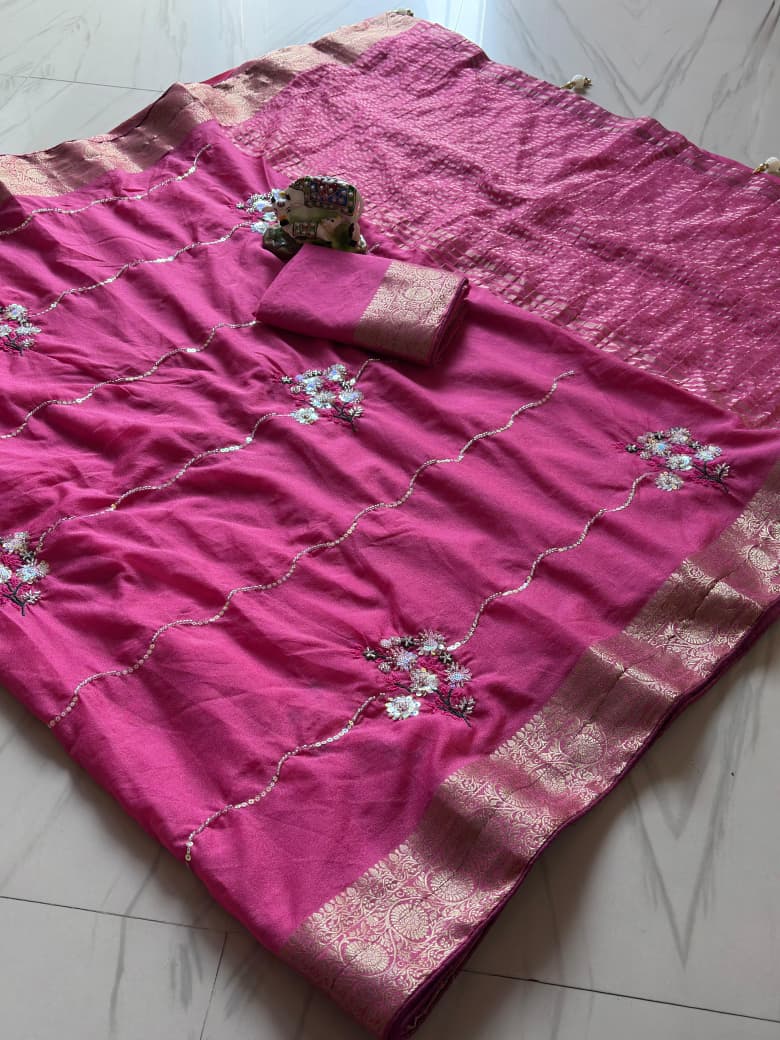 Luxury Shimmer Chiffon Saree with Jacquard Border & Kardana Handwork