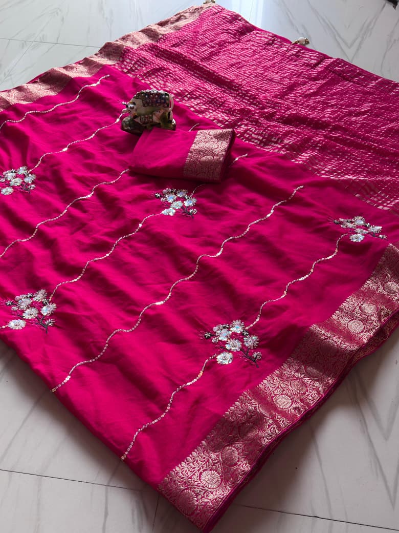 Luxury Shimmer Chiffon Saree with Jacquard Border & Kardana Handwork