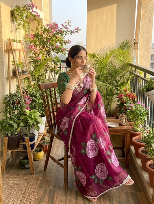🌸 Premium Silk Saree with Handwork Border