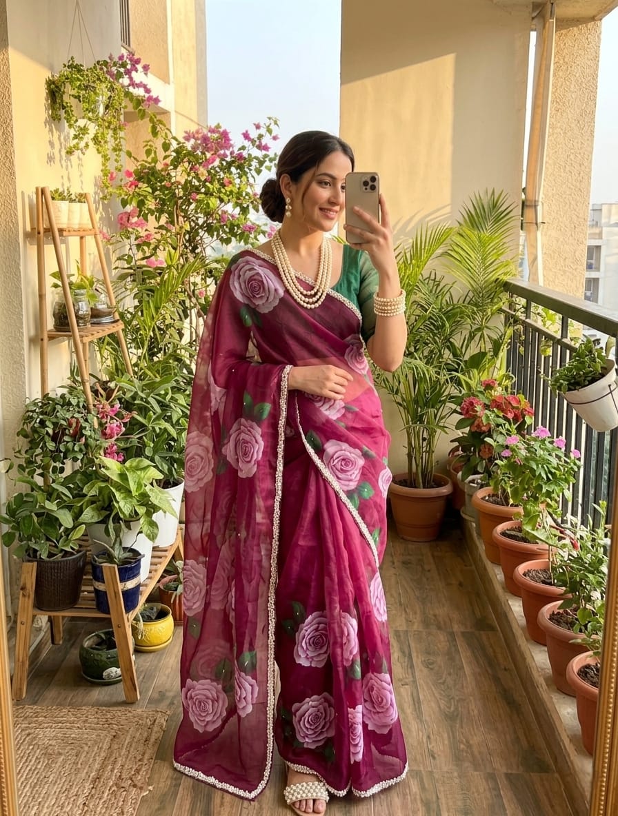 🌸 Premium Silk Saree with Handwork Border