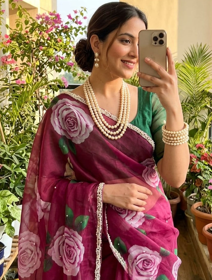 🌸 Premium Silk Saree with Handwork Border