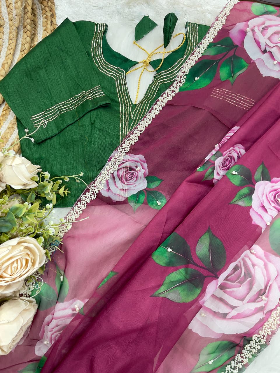 🌸 Premium Silk Saree with Handwork Border