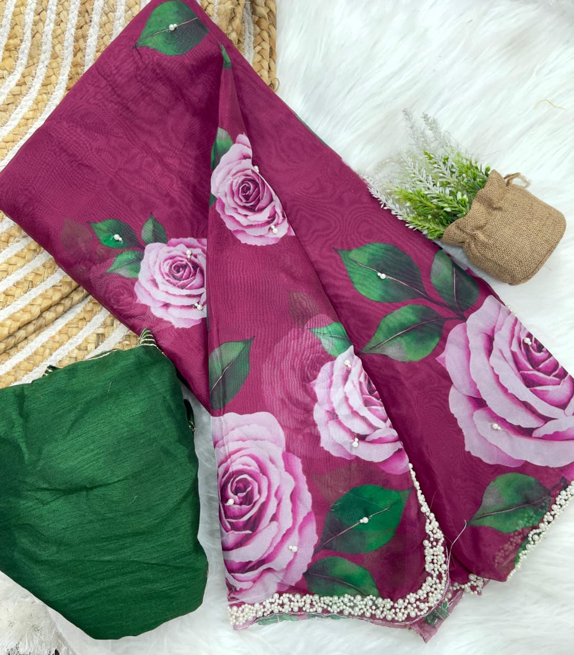 🌸 Premium Silk Saree with Handwork Border