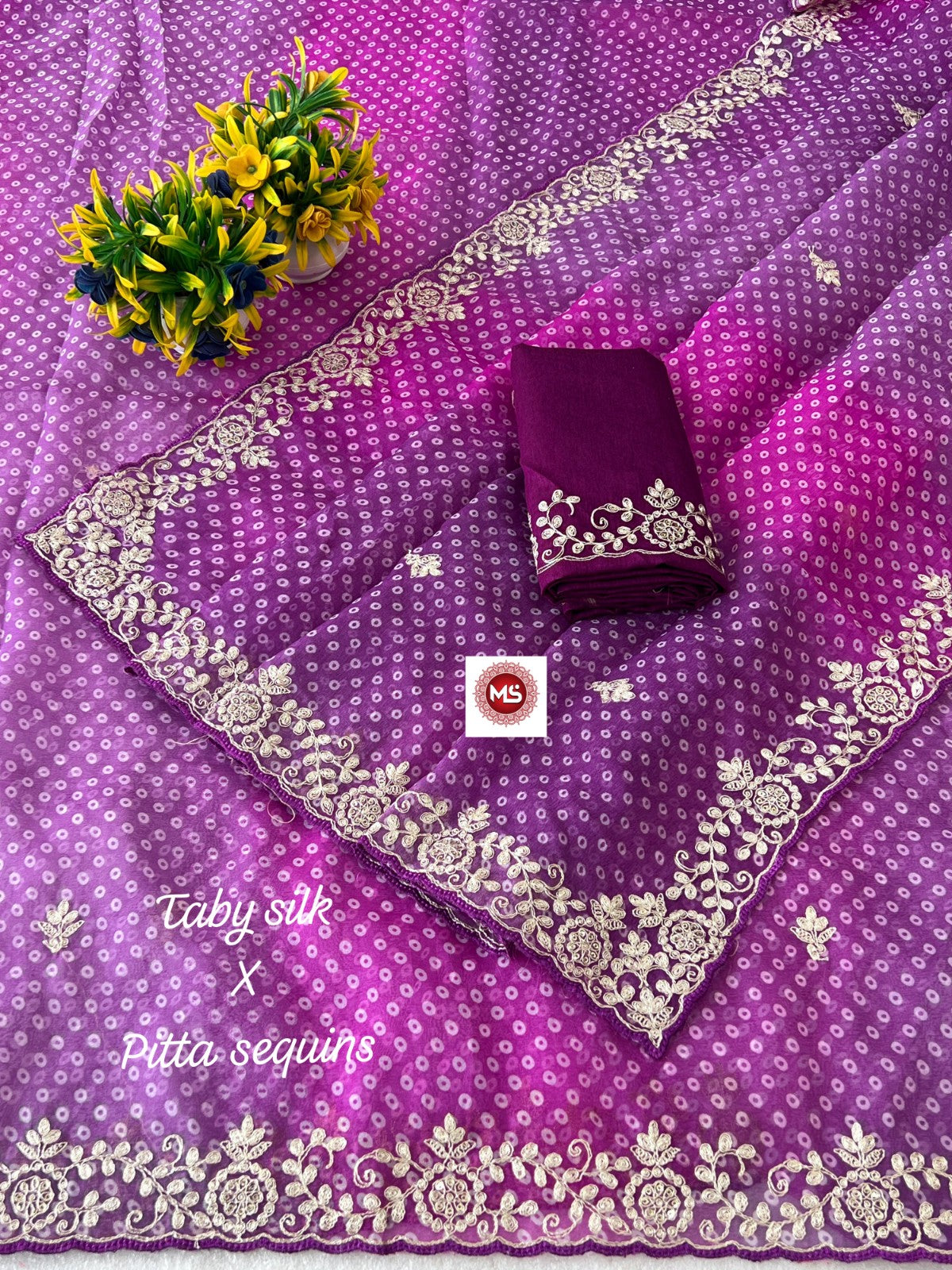 ✨ SPECIAL BANDHEJ PATTERN TABBY SILK SAREE WITH PITTA ZARI WORK