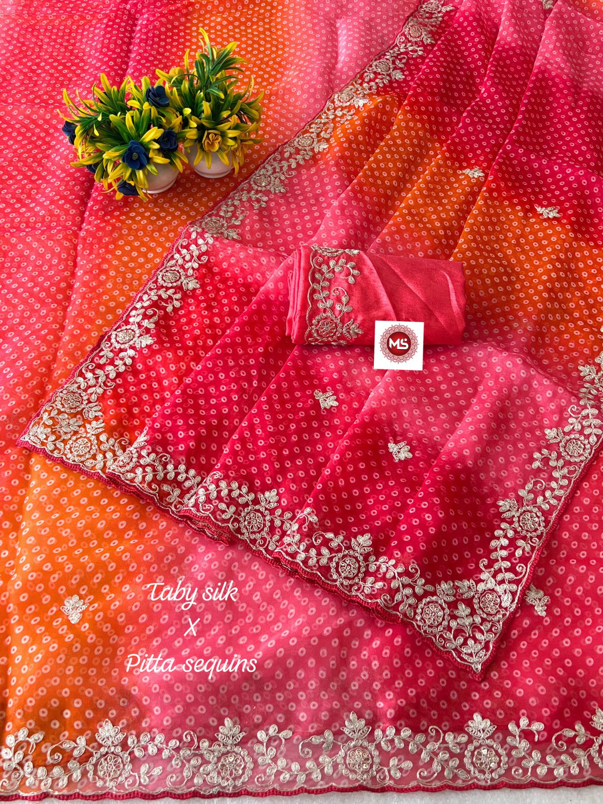 ✨ SPECIAL BANDHEJ PATTERN TABBY SILK SAREE WITH PITTA ZARI WORK