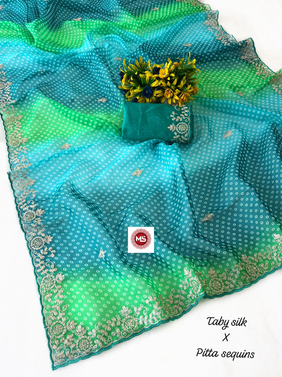 ✨ SPECIAL BANDHEJ PATTERN TABBY SILK SAREE WITH PITTA ZARI WORK