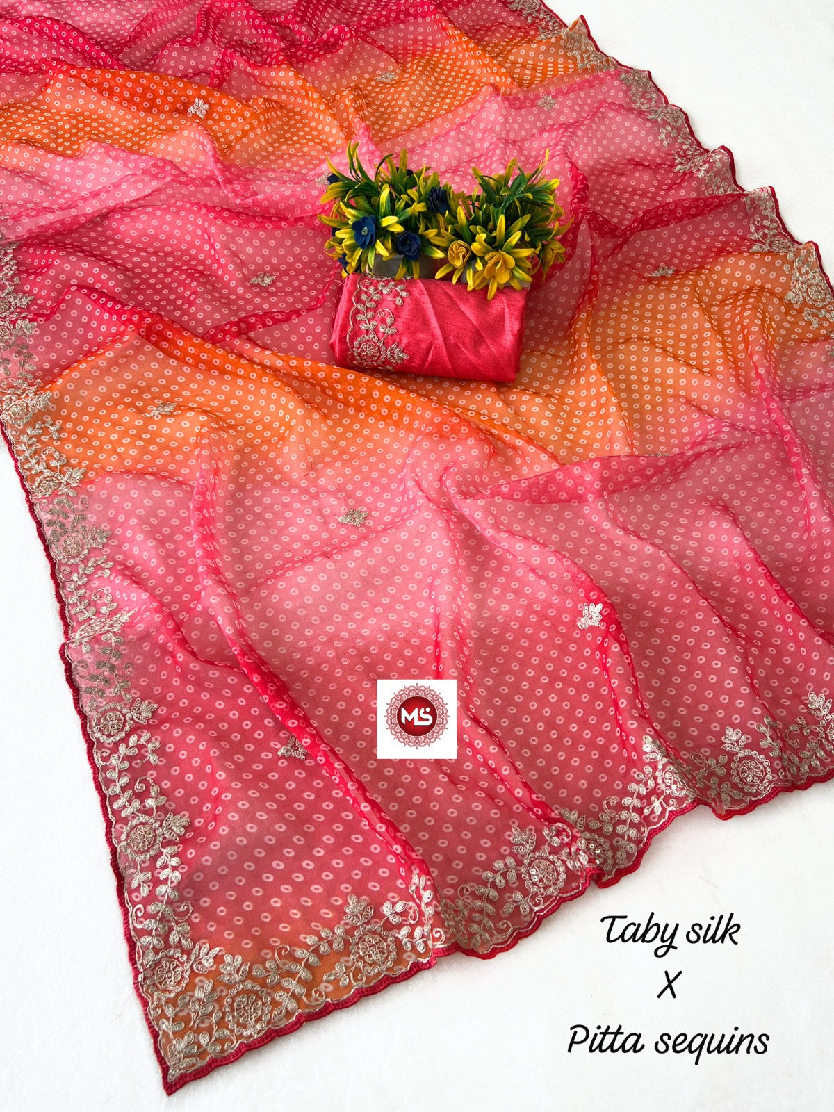 ✨ SPECIAL BANDHEJ PATTERN TABBY SILK SAREE WITH PITTA ZARI WORK