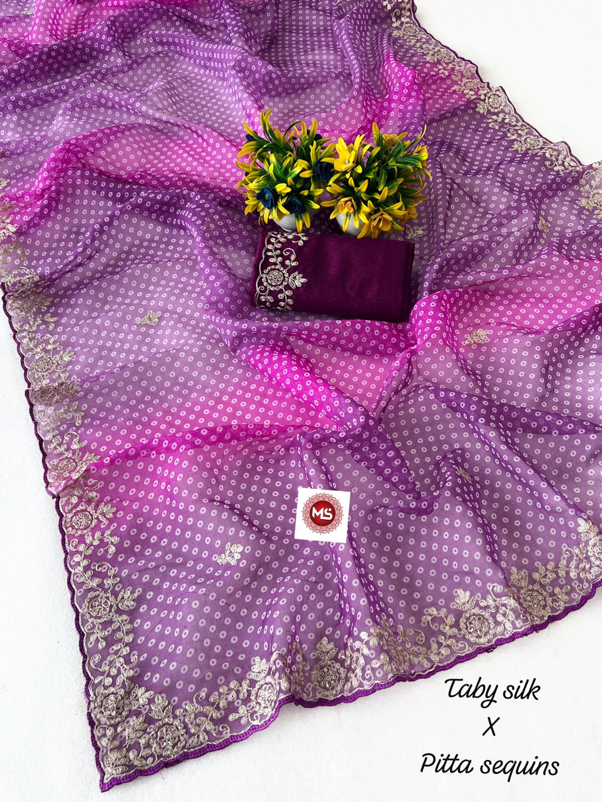 ✨ SPECIAL BANDHEJ PATTERN TABBY SILK SAREE WITH PITTA ZARI WORK