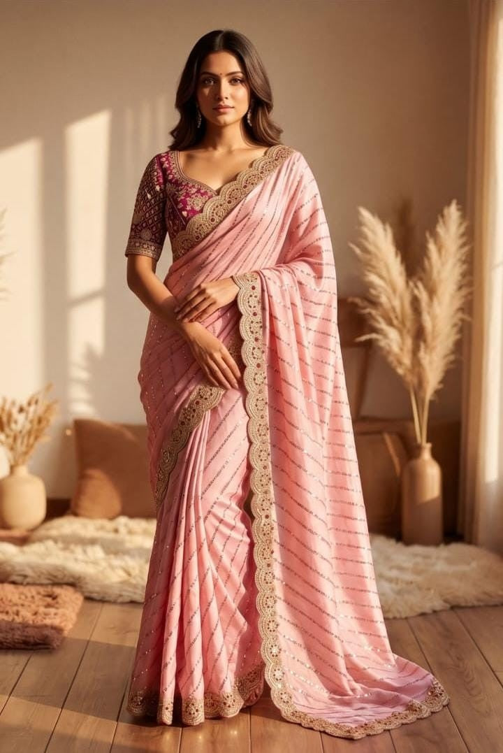 💎 Designer Space Silk Saree | Bead, Sequin & Zari Work