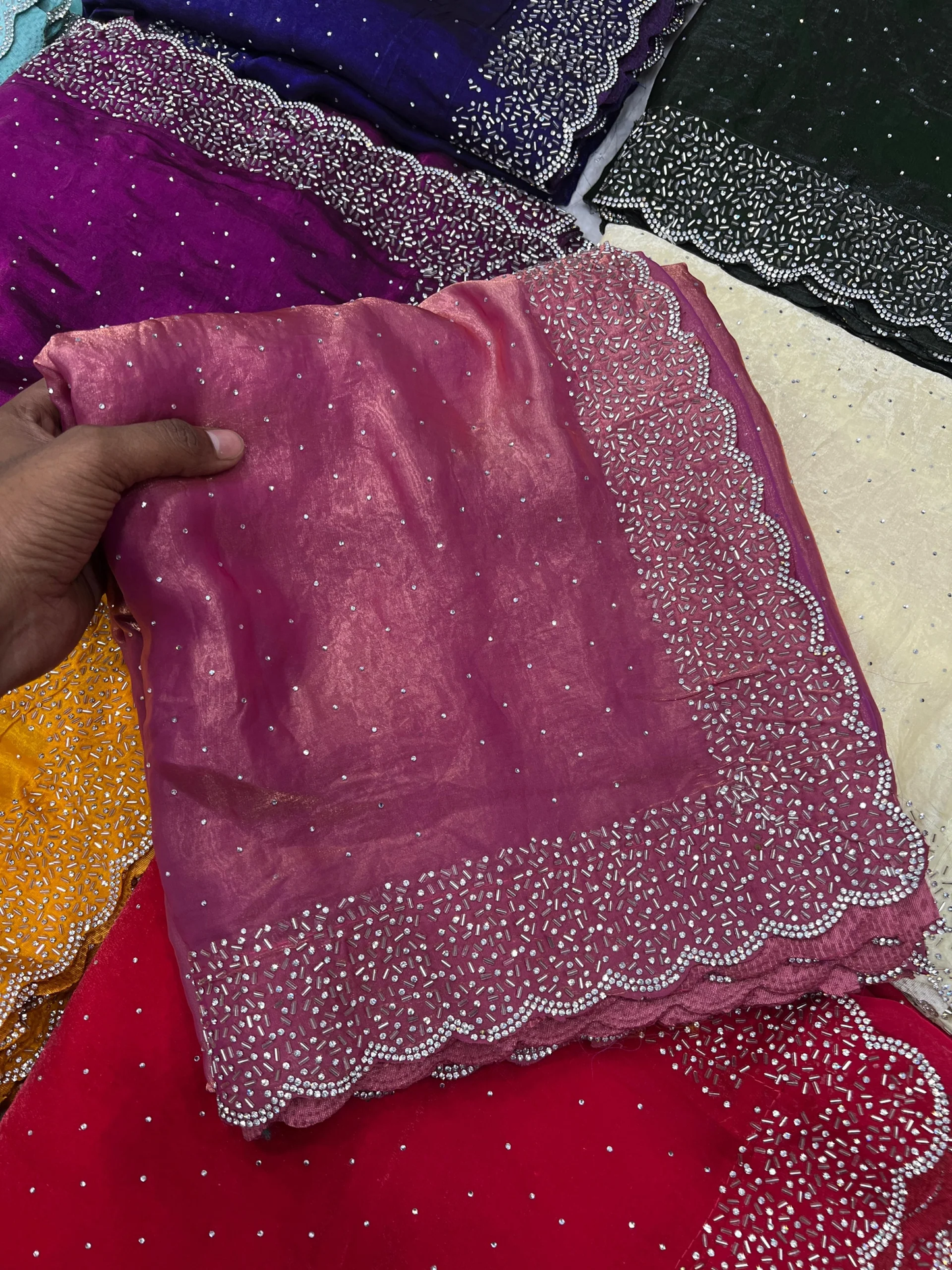 Pure Space Silk Saree with Original Jarkan Diamond Work